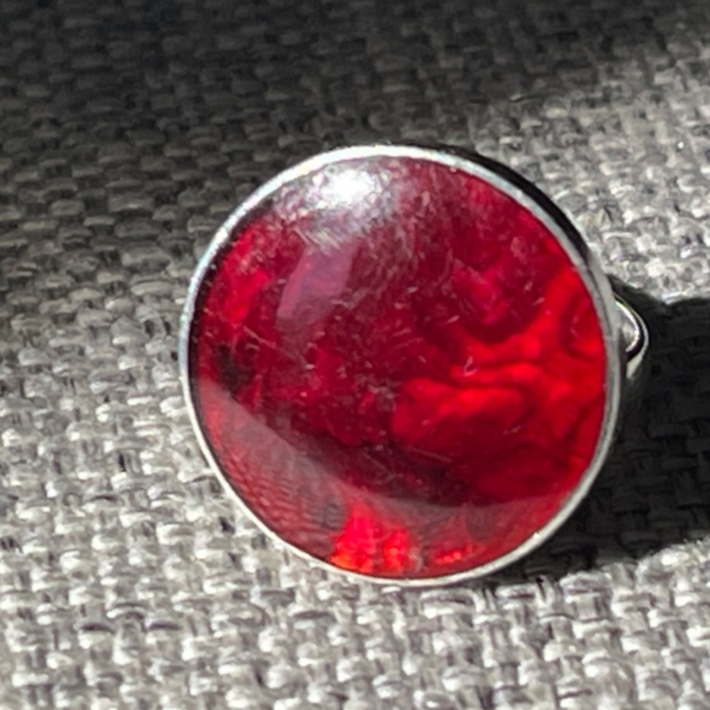 Cherry Red Amber & Sterling Ring
